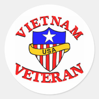 White Vietnam Veteran Shield Classic Round Sticker