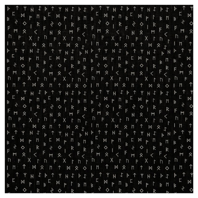 White Viking Runes Pattern on Black Background Fabric (Swatch)