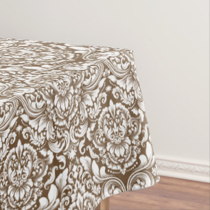 White Vintage Brocade Damask Pick Colour Backgroun Tablecloth