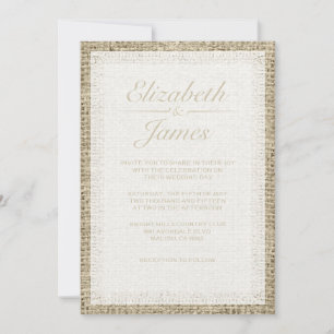 White Vintage Burlap Wedding Invitations