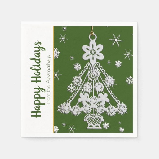 White Vintage Christmas Tree Ornament Template Napkin (Front)