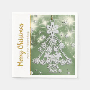 White Vintage Christmas Tree Ornament Template Napkin