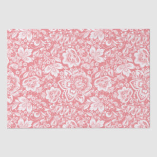 White vintage damask on pink background tissue paper