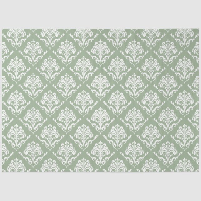 White vintage damasks sage green background tissue paper (Front)