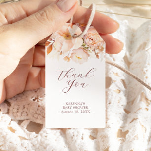 White Vintage Floral Fall Baby Shower Thank You Gift Tags