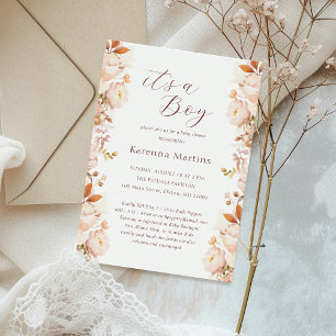White Vintage Floral Fall It's a Boy Baby Shower Invitation