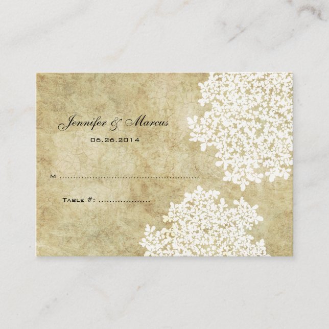 White Vintage Floral Seating Card (Front)