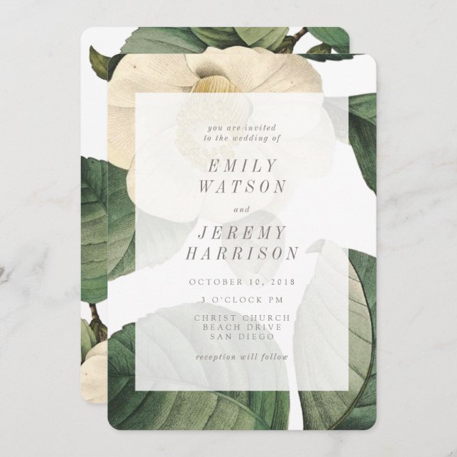 White Vintage Flower Frame Wedding Invitation (Front/Back)