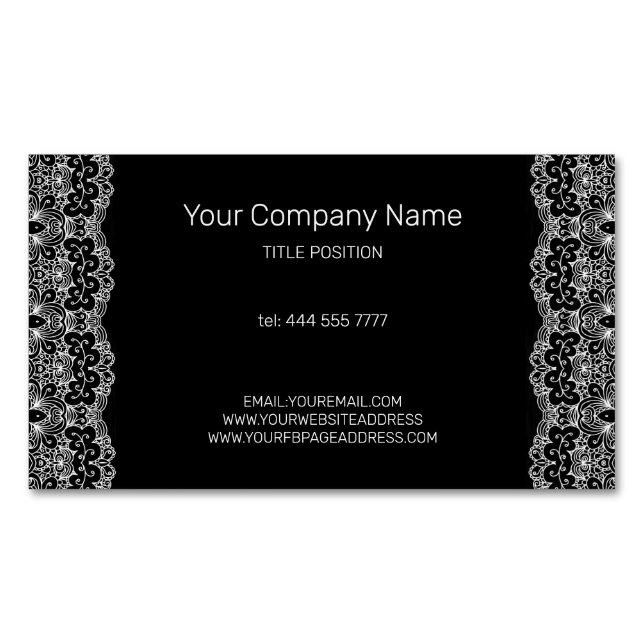 White Vintage Lace Magnetic Business Card (Front)