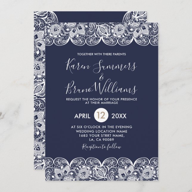 White Vintage Lace Wedding Invitation (Front/Back)