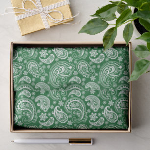 White Vintage Paisley Christmas Green Background Tissue Paper