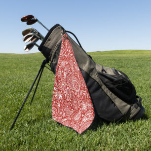 White Vintage Paisley Pattern On Christma Red Golf Towel