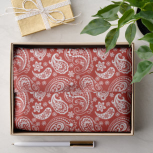White Vintage Paisley Red Background Tissue Paper