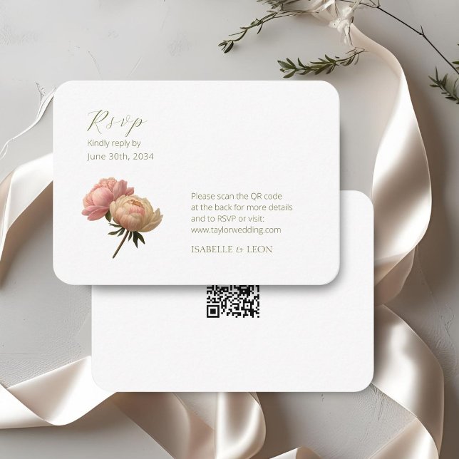 White | Vintage Rose QR Code Wedding Enclosure Card (Creator Uploaded)