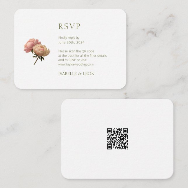 White Vintage Rose QR Code Wedding Enclosure Card (Front/Back)