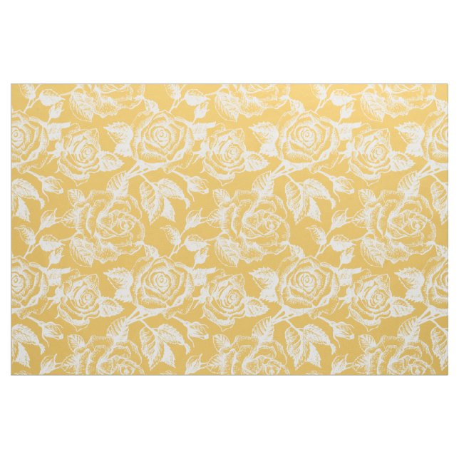 White Vintage Roses Custom Yellow Background Fabric (Fat Quarter)