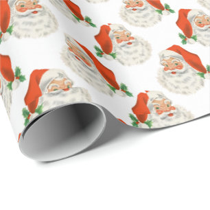 White Vintage Santa Wrapping Paper
