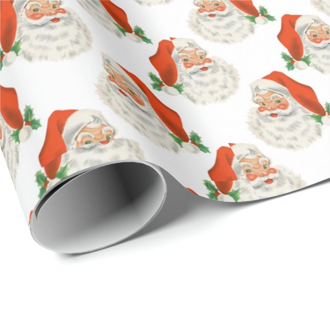 White | Vintage Santa Wrapping Paper (Roll Corner)