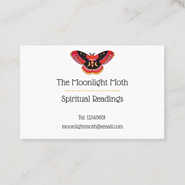 White Vintage Tattoo Style Art Moth Business Card  (Front)