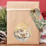 White Vintage Truck Gold Sky Snowman Christmas Classic Round Sticker<br><div class="desc">A white vintage truck and snowman against a golden sky Christmas sticker</div>