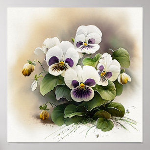White Violas Flower Art Print Poster
