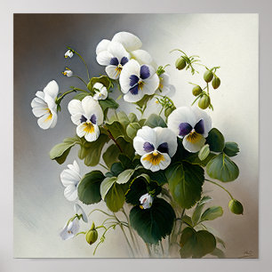 White Violas Flower Art Print Poster