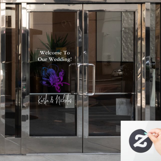 White & Violet Floral Wedding Welcome (Office Door)