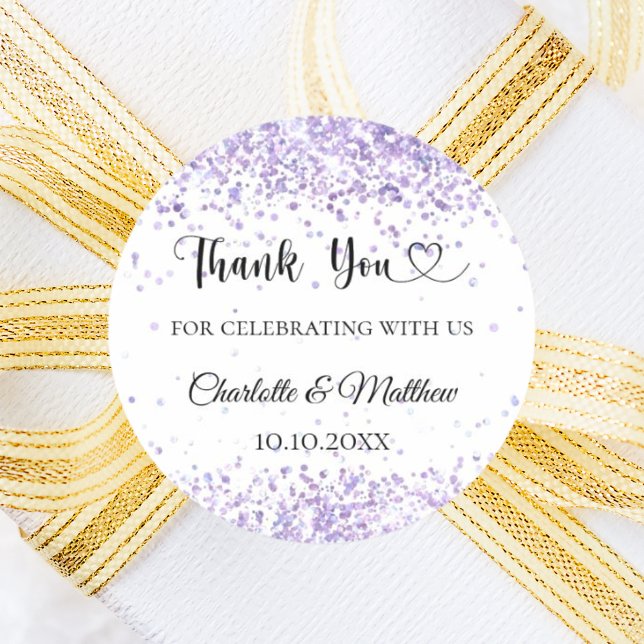 White violet lavender wedding thank you classic round sticker (Creator Uploaded)