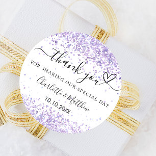 White violet lavender wedding thank you classic round sticker