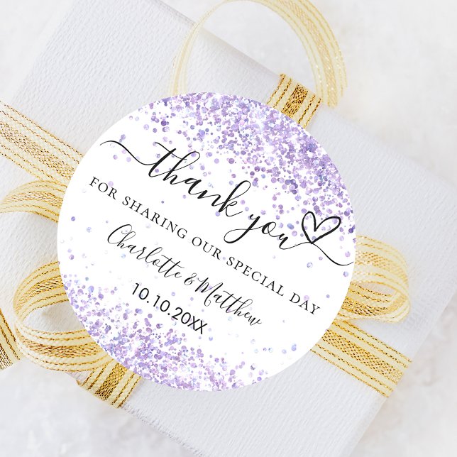 White violet lavender wedding thank you classic round sticker (Creator Uploaded)
