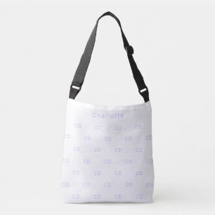 White violet monogram initials pattern name crossbody bag