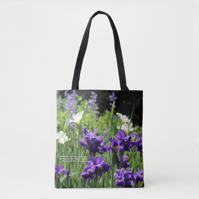 White Violet Siberian Iris, False Indigo Tote Bag (Front)