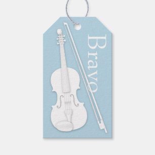 White Violin & Bow Blue Musical Occasion Gift Tags