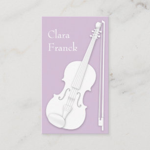 White Violin & Bow Elegant Lilac String Player Business Card
