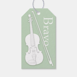 White Violin & Bow Green Musical Occasion Gift Tags
