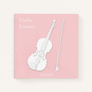 White Violin & Bow Music Rose Pink Custom Square Notebook