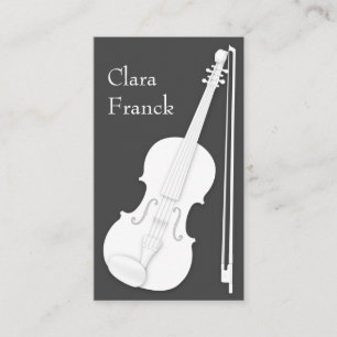 White Violin & Bow on Charcoal Grey Musician's Business Card