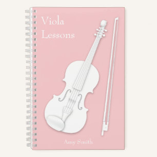 White Violin or Viola Music Student's Pink Custom Notebook