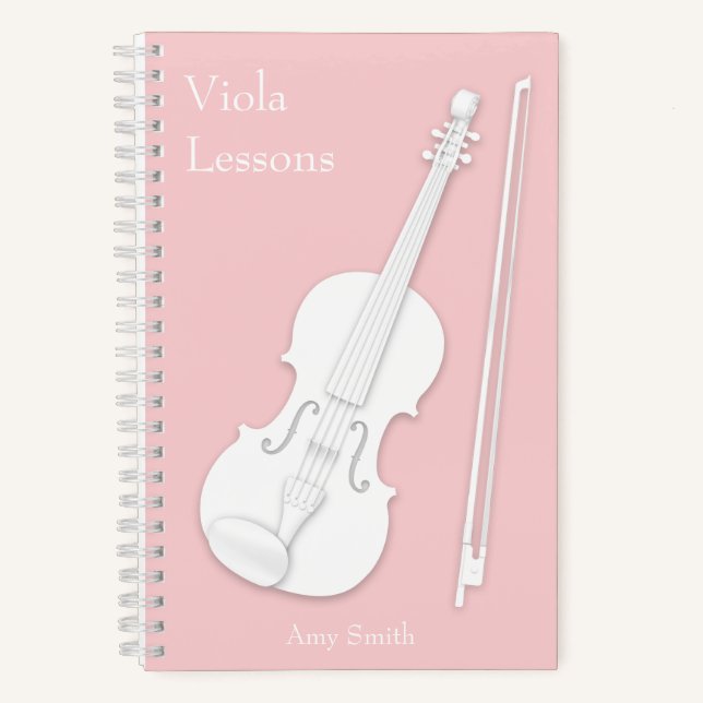 White Violin or Viola Music Student's Pink Custom Notebook (Front)