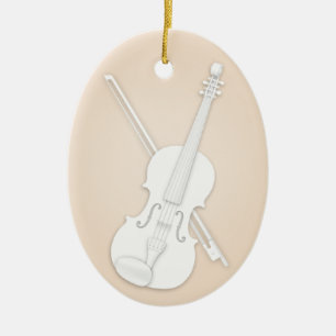 White Violin or Viola with Bow Beige Custom Music Ceramic Tree Decoration