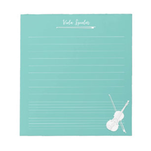 White Violin Personalised Music Lesson Aqua Notepad