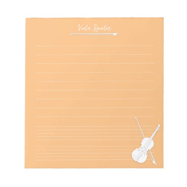 White Violin Personalised Music Lesson Orange Notepad (Front)