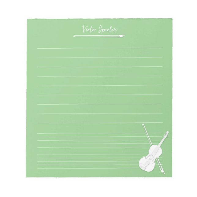 White Violin Personalised Music Lesson Pea Green Notepad (Front)