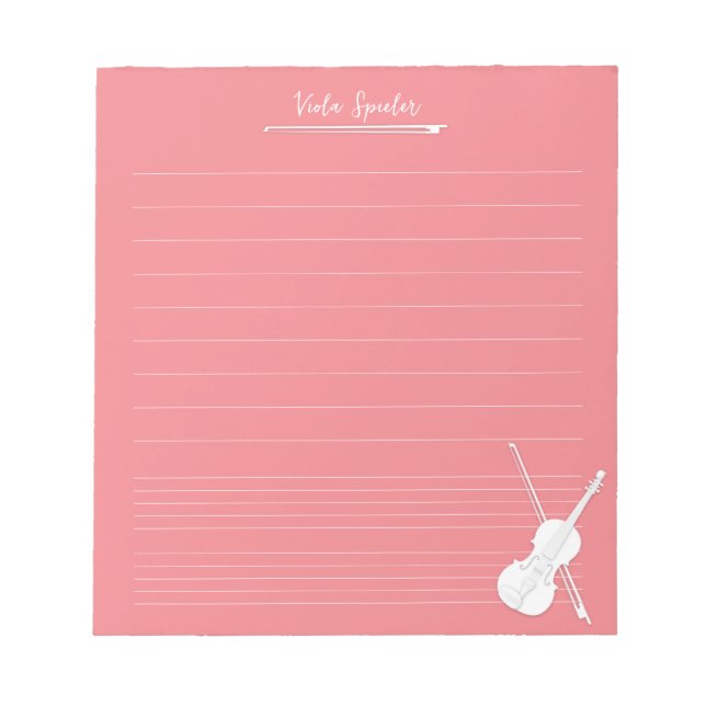 White Violin Personalised Music Lesson Rose Pink Notepad (Front)