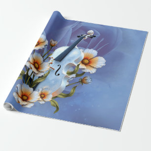 White Violin with Flowers – Elegant Music & Nature Wrapping Paper