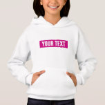 White Viva Magenta Customise Name Text Girls<br><div class="desc">Kids Girls Hoodies Pullover Add Image Logo Text Here Clothing Apparel Template Personalised White Hooded Sweatshirt Pullover.</div>