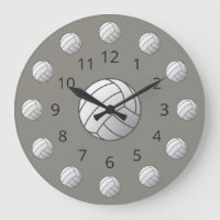 White Volleyball Atom with Numbers Large Clock