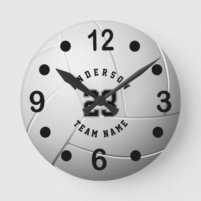 White Volleyball Style with DIY Text Round Clock (Front)
