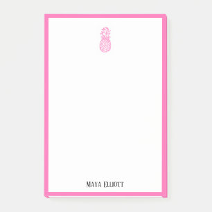 White w/ Bright Pink Pineapple & Border + Name Post-it Notes