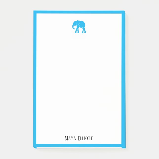 White w/ Bright Sky Blue Elephant & Border + Name Post-it Notes (Front)